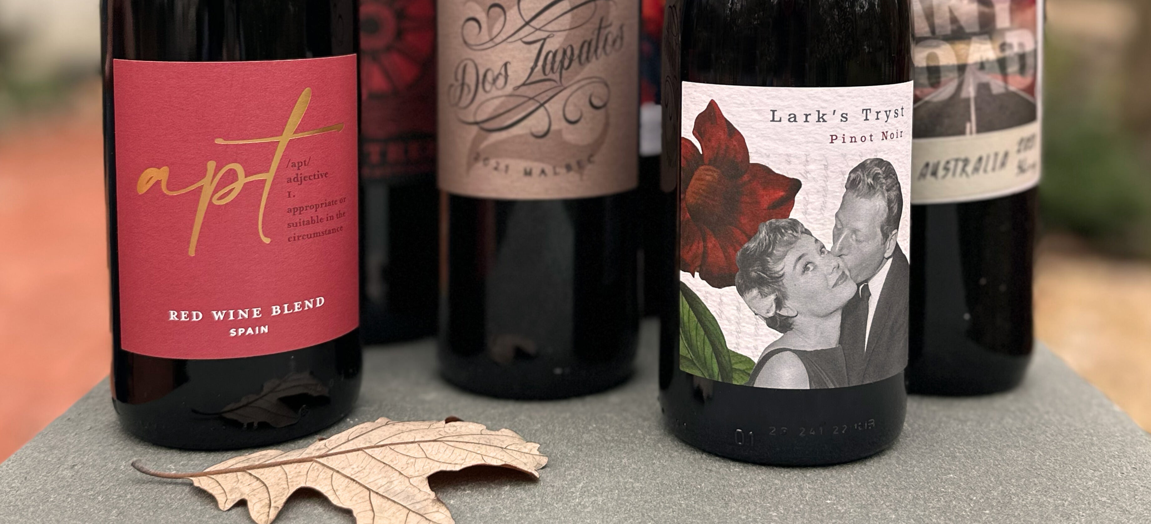 red wines on stone slab
